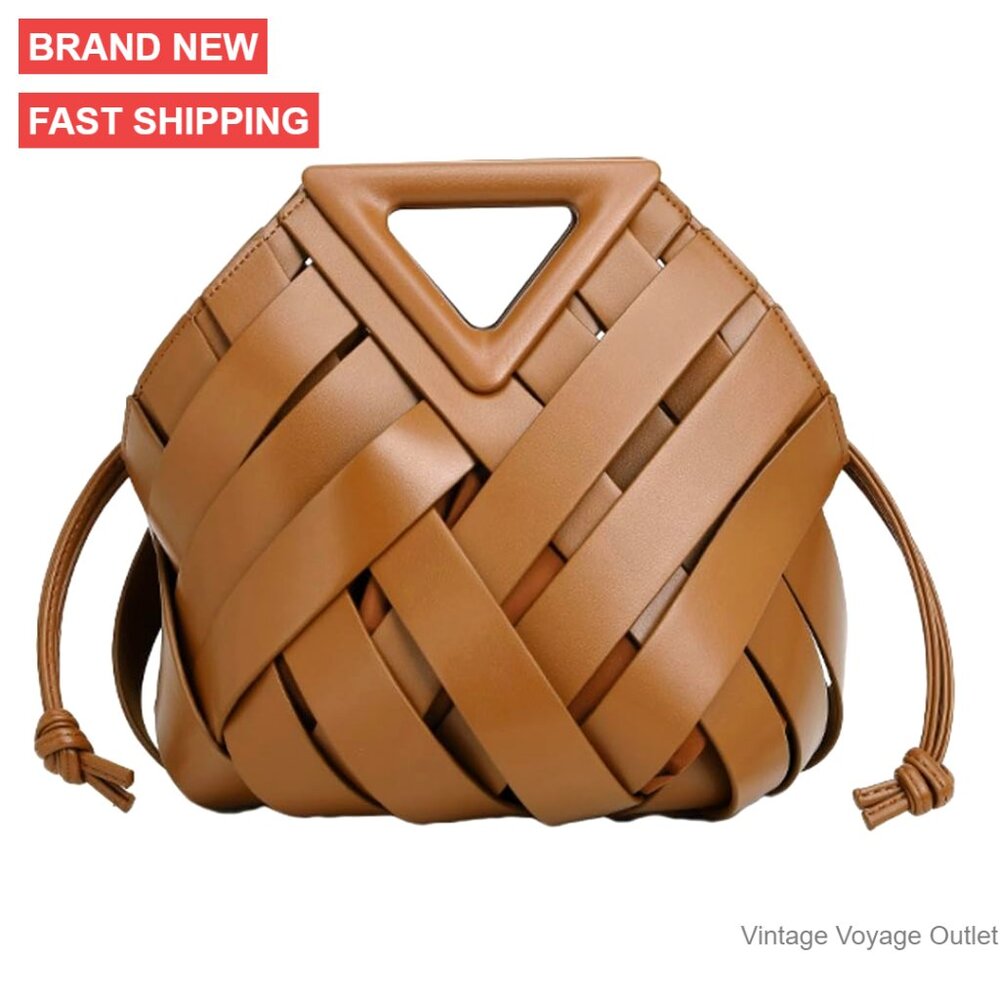 Woven Vegan Leather Clutch Crossbody Shoulder Bag Top Handle Satchel